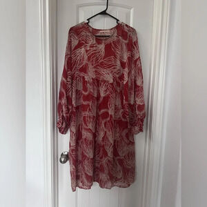 Banjanan Flowy 100% Silk Mini Dress Orange Red Floral Size Small